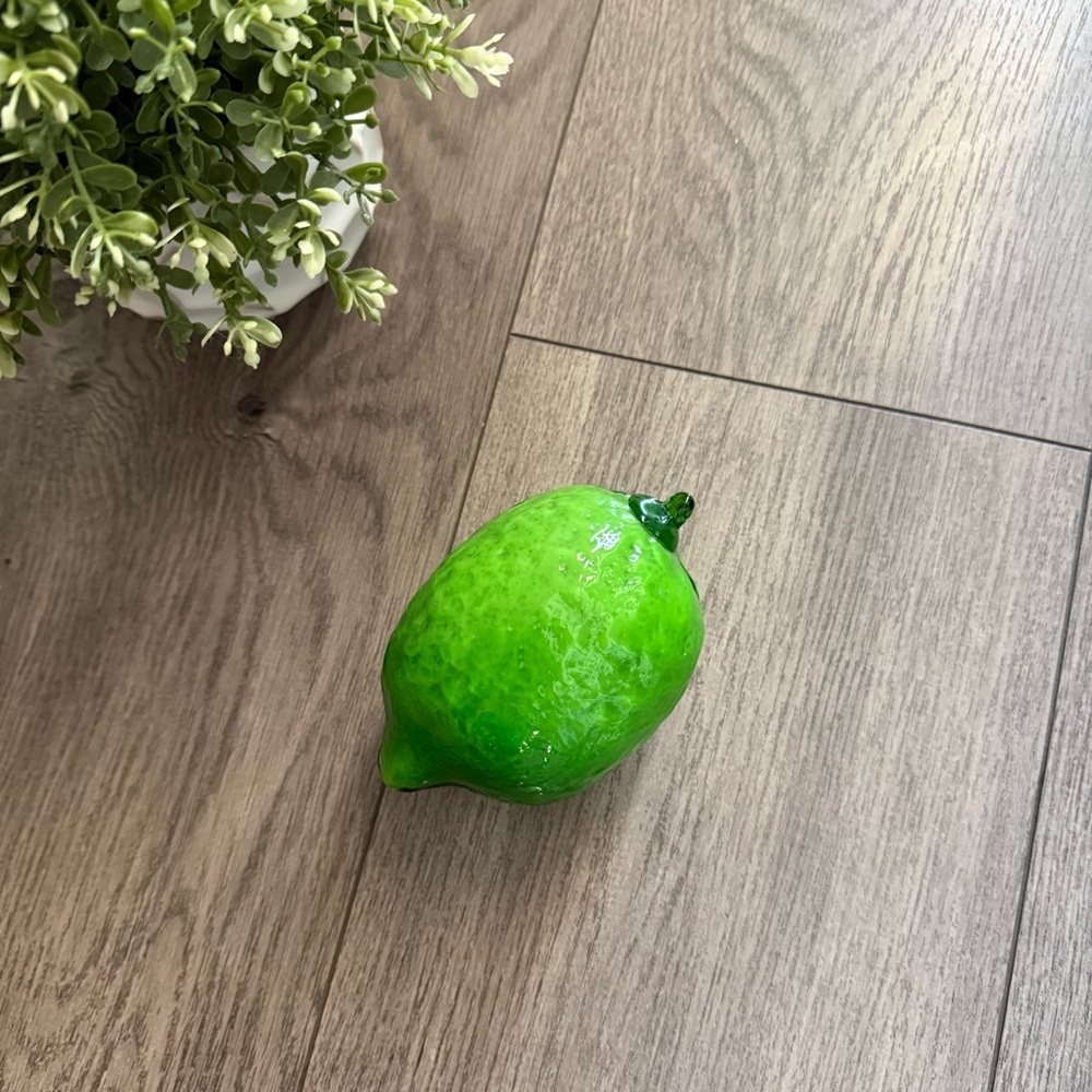 Vintage MCM Hand Blown Lime‎ Glass Fruit